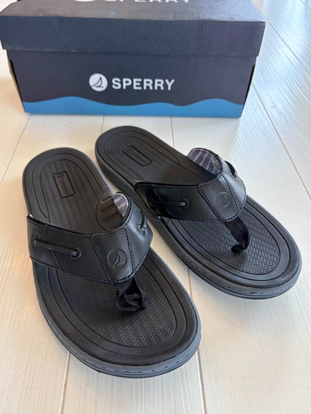 Sperry Boatfish Black Leather Sandal | Men's 10